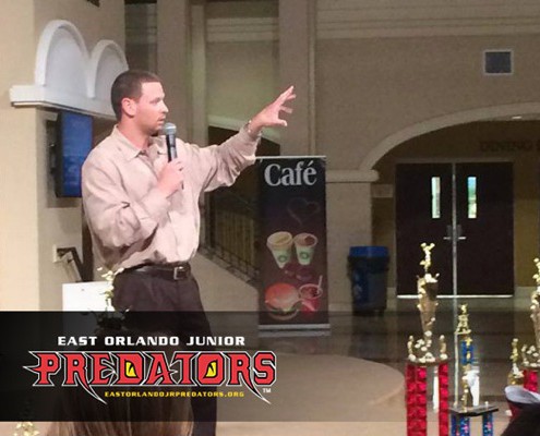 Image of Orlando Predators' HC Rob Keefe addressing Junior Predators Parents and Athletes