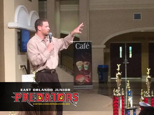 Image of Orlando Predators' HC Rob Keefe addressing Junior Predators Parents and Athletes