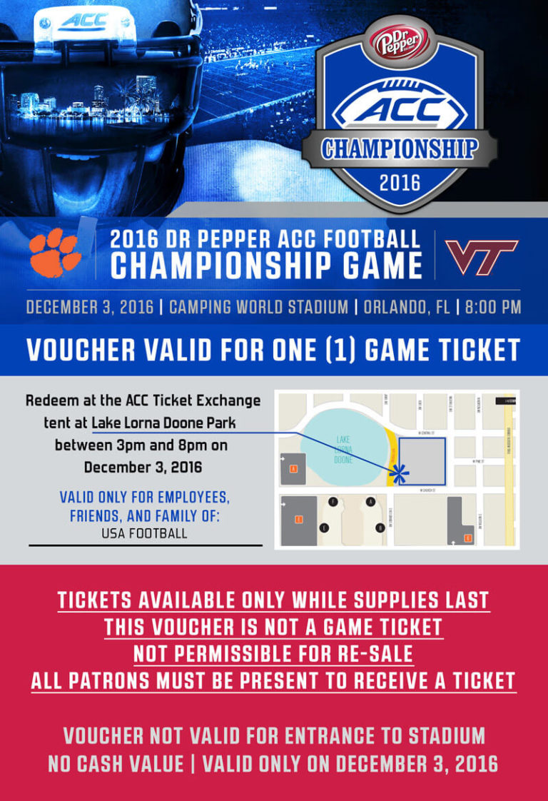 2016 ACC Football Championship Game FREE Ticket Voucher 2016 ACC Football Championship Game FREE Ticket Voucher