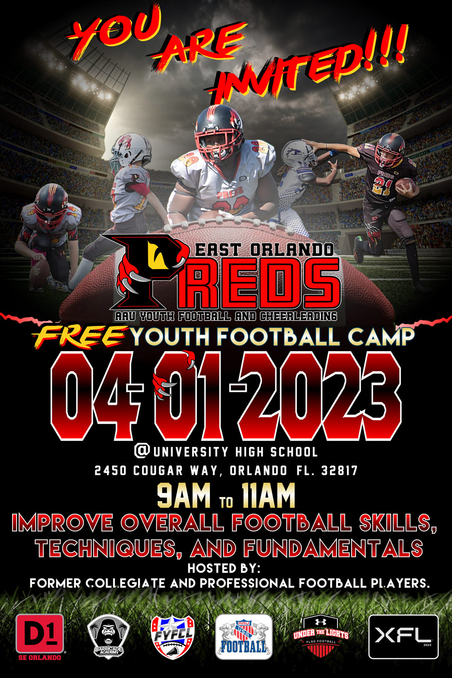 FREE Youth Football Camp April 1st - East Orlando Preds